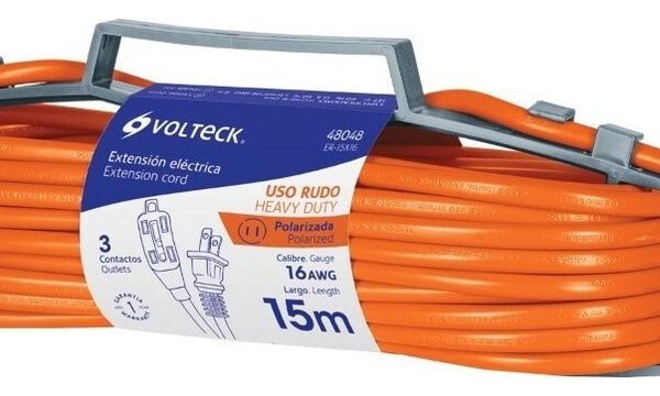Extensión Eléctrica Uso Rudo 15m 2x16 Awg , Volteck 48048 Color Naranja