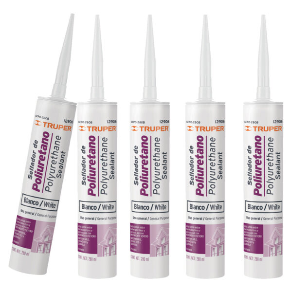 Sellador Poliuretano Blanco 280 Ml Truper 12906 Paquete De 5