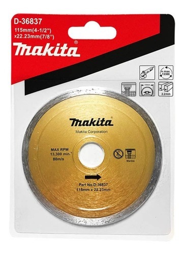 Disco Diamante Rin Continuo 4-1/2 Azulejo D-36837 Makita