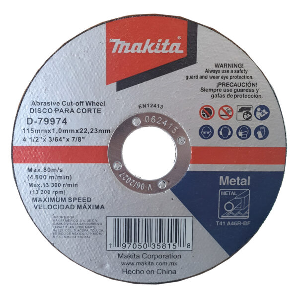 Disco Corte Metal 4 1/2x7/8 Paq. 400 Pz. Makita D79974