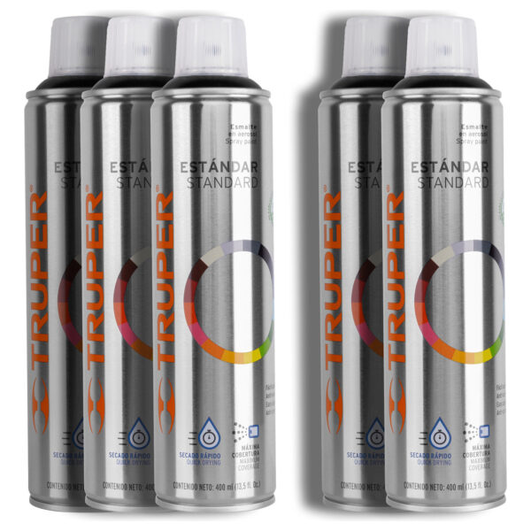 Pintura Aerosol Negro Brillante Truper 19031 Paq. 5 Piezas