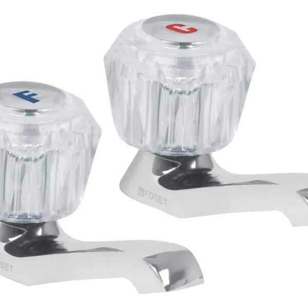 Juego Llaves Individuales Lavabo 2 Pz Acrilico Foset 49235 Acabado Cromado