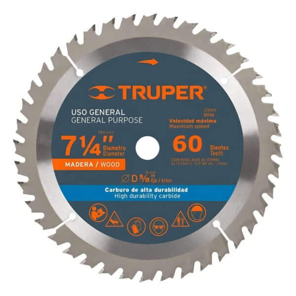 Disco Sierra P/madera 7- 1/4' 60dien Cent5/8' Truper 18324