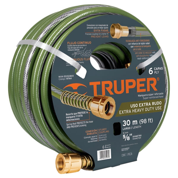 Manguera Para Jardín 5/8 6 Capas 30m Truper 19744 Verde