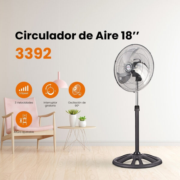Ventilador Mytek 3392 de Pedestal 18” Metálico 3 Velocidades
