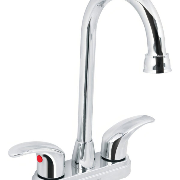 Mezcladora Cromo 4" Para Lavabo, Cuello Bar, Palanca Color Plateado