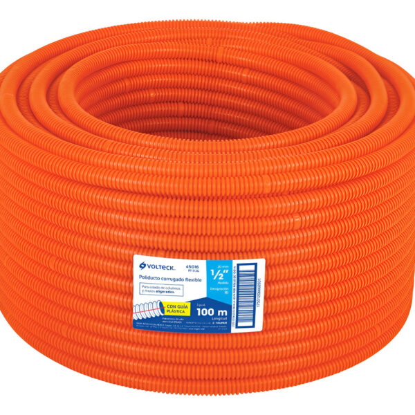 Rollo De Poliducto 1/2 P Corrugado Flexible Con Guía 100 Mts