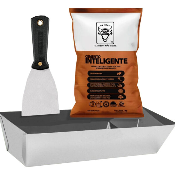 Combo Cemento Inteligente Pegaduro + Charola 12” Truper y Espátula