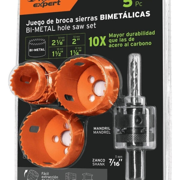Juego 4 Brocasierras Bimetálicas Y 1 Mandril Expert 100815
