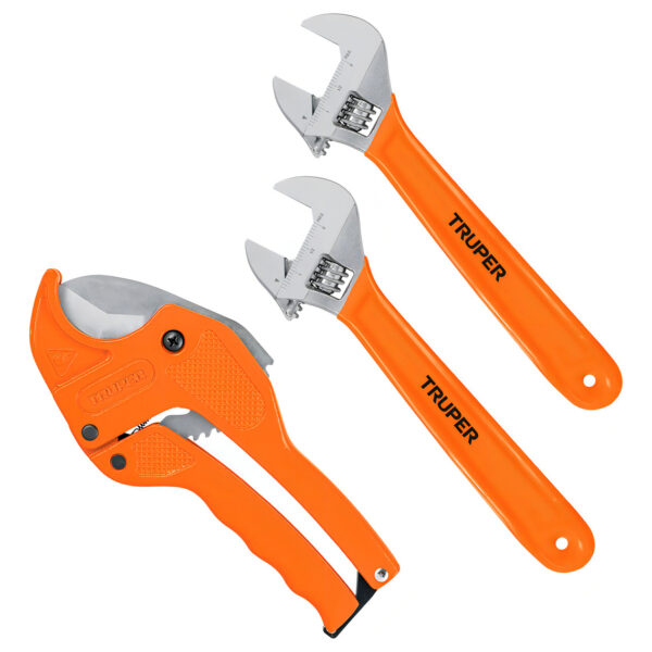 Combo Cortador De Tubo Pe Al Pe Y 2 Llaves Ajustables 8