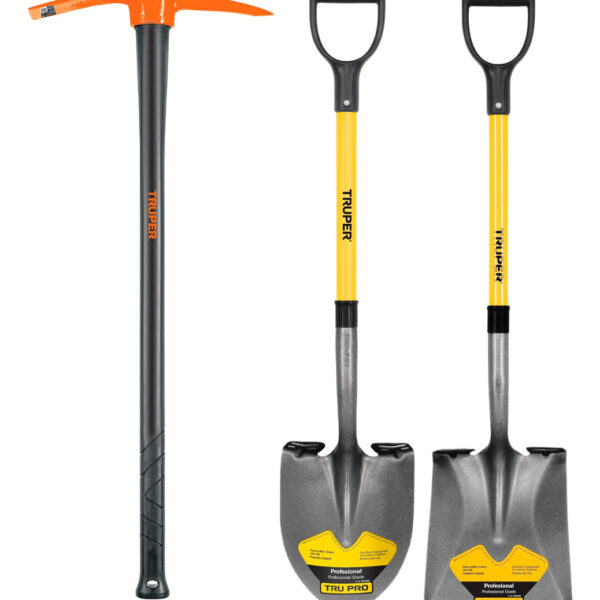 Kit De Pala Cuadrada Y Redonda + Talacho Pico 2.5lb Truper Color Negro